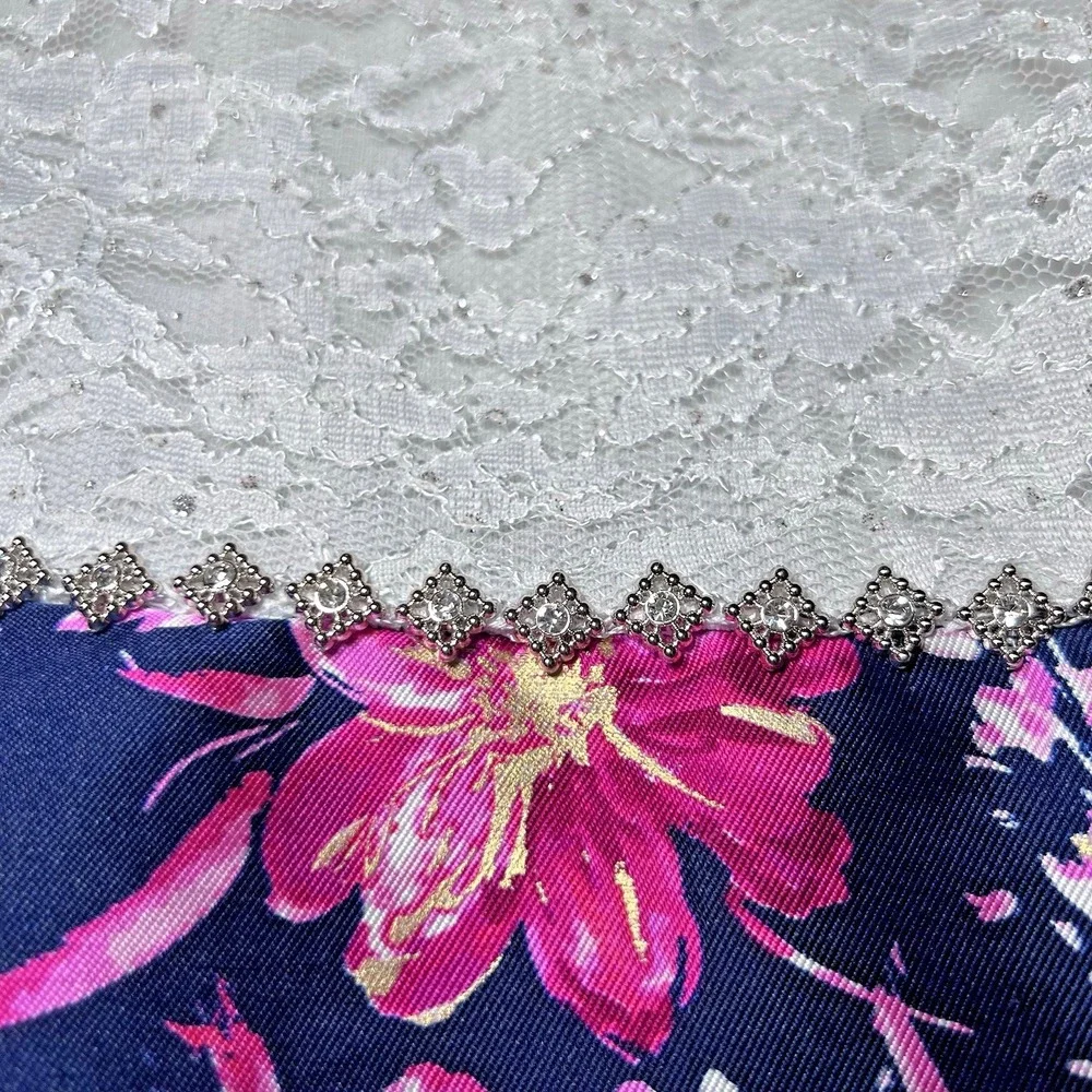 Speechless Kids Girls Size 16 Floral High-Low‎ Formal Dress White Lace Navy Blue